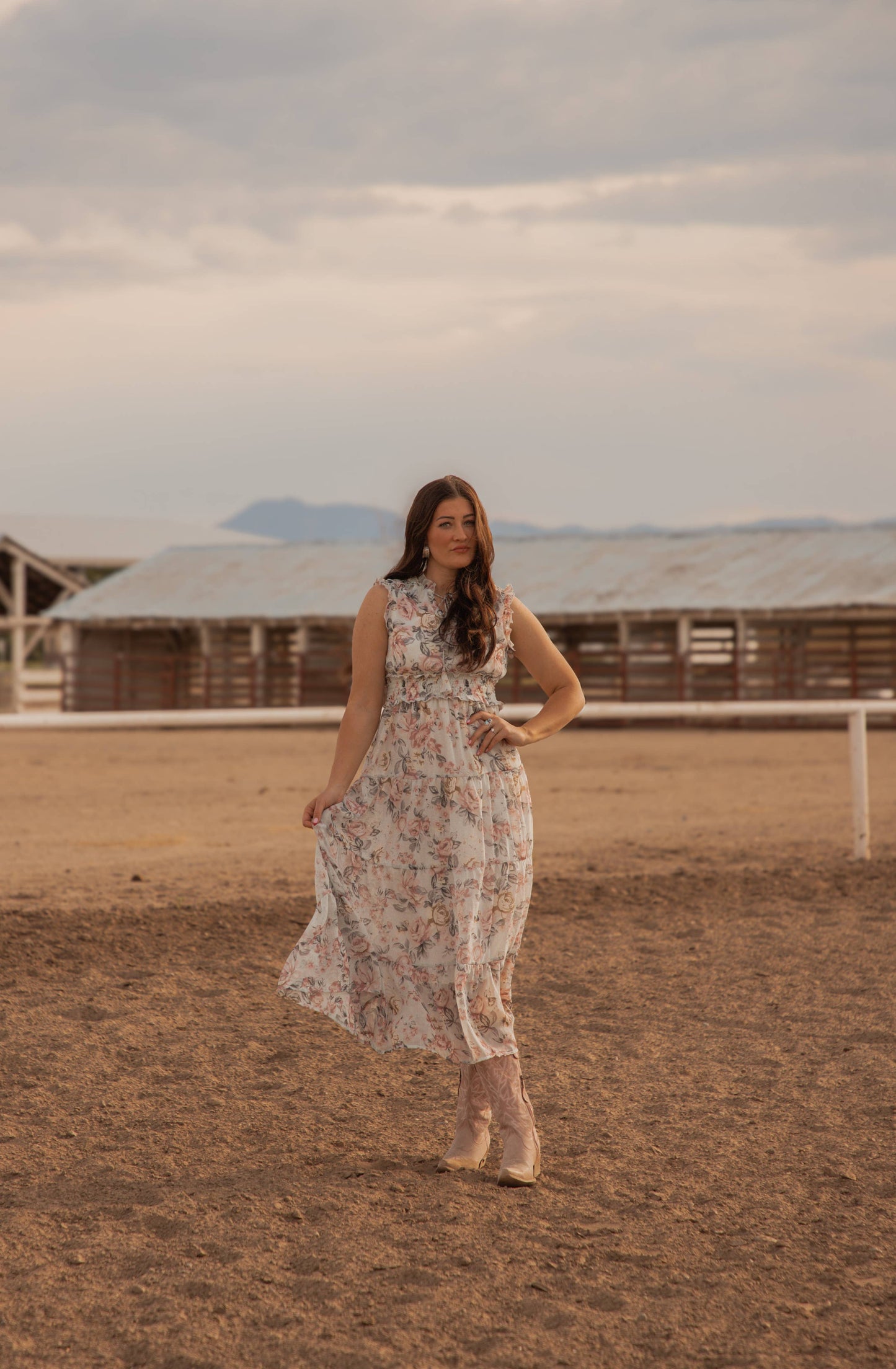 Colette Western print Woven long Dress: Floral Blue/Pink