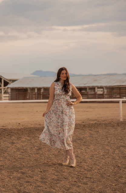 Colette Western print Woven long Dress: Floral Blue/Pink