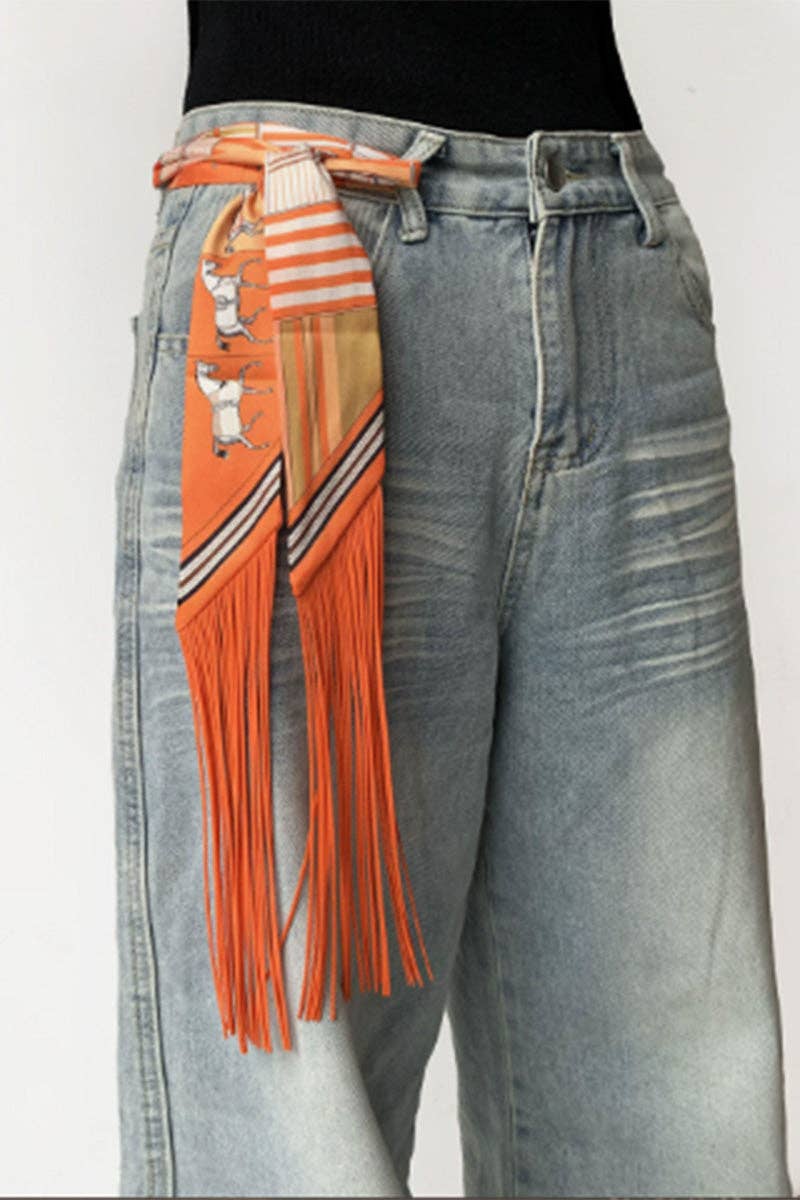 Printed Fringed Detail Scarf: 7 / One Size