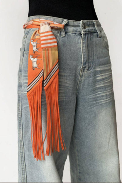 Printed Fringed Detail Scarf: 7 / One Size
