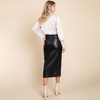 Leather Split Pencil Skirt