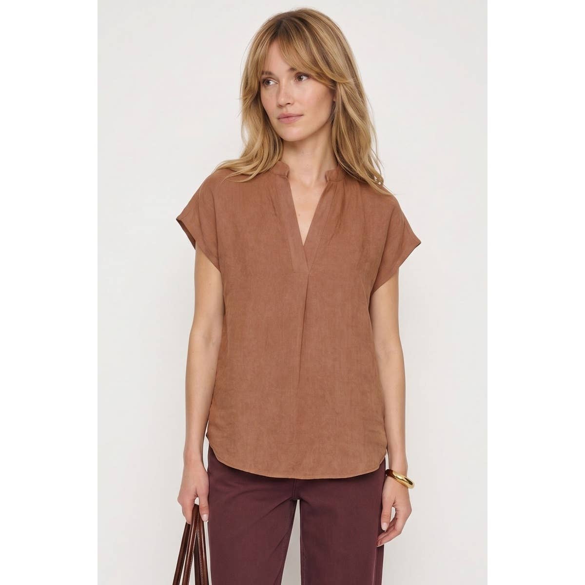 Soft Matte Drop Shoulder Blouse: Wine / S