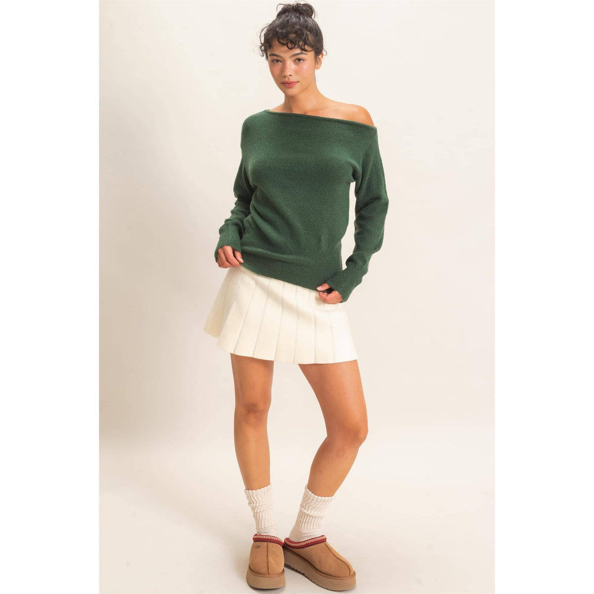 Off The Shoulder Sweater Top: TAUPE / S-M-L(2-2-2)