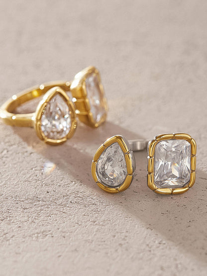Serréa 18K Gold Non-Tarnish CZ Adjustable Ring: Multi-Colored