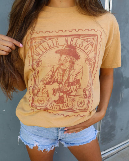 Willie Nelson Stamp Old Gold Thrifted Licensed Graphic Tee