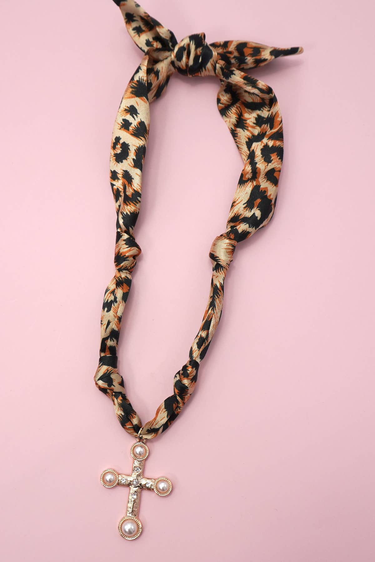 LEOPARD CROSS HANDMADE SCARF CHARM NECKLACE: G