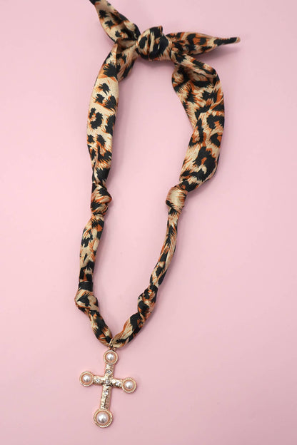 LEOPARD CROSS HANDMADE SCARF CHARM NECKLACE: G