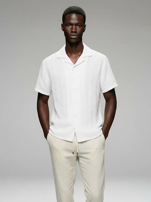 Crochet/Textured Short Sleeve Men's Shirt 4065: HB-4065 / 2XL