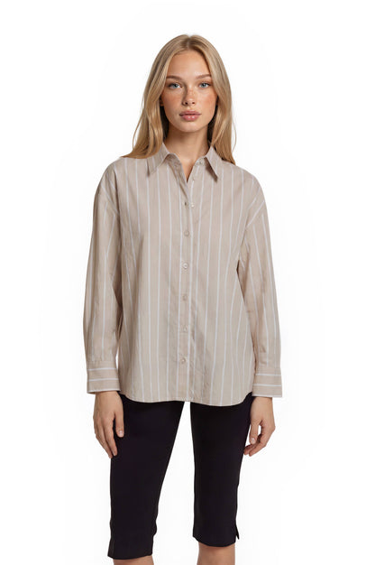 Mira Stripe Oversize Shirt: Khaki