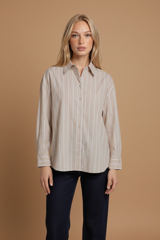 Mira Stripe Oversize Shirt: Khaki