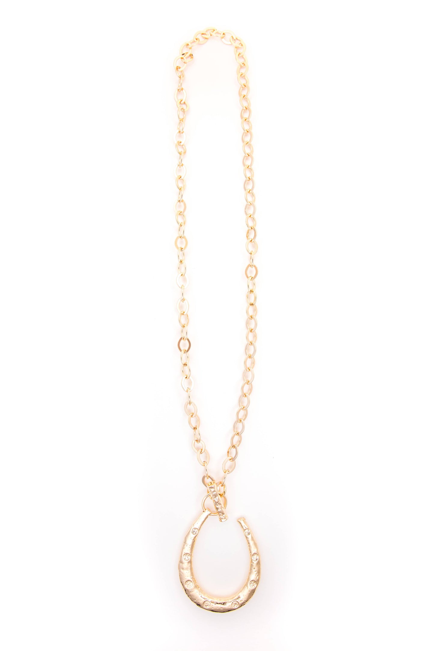 34" Gold Chain Necklace w/ Large Horseshoe Pendant