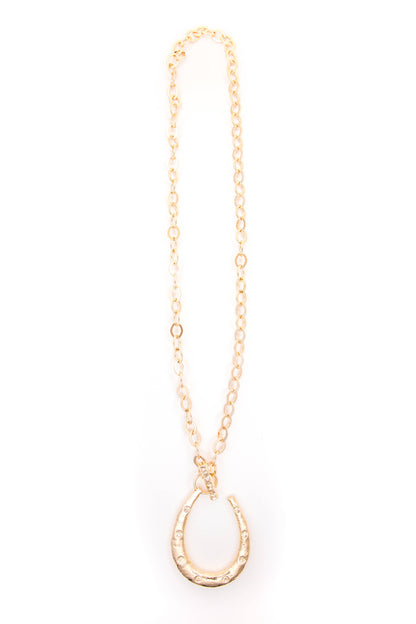 34" Gold Chain Necklace w/ Large Horseshoe Pendant