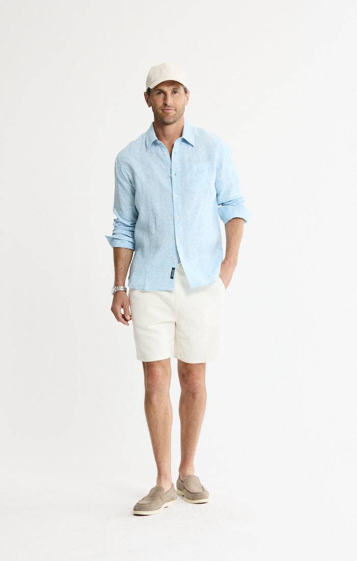Lance 100% Linen Button-Down Shirt: BLUE SOLID