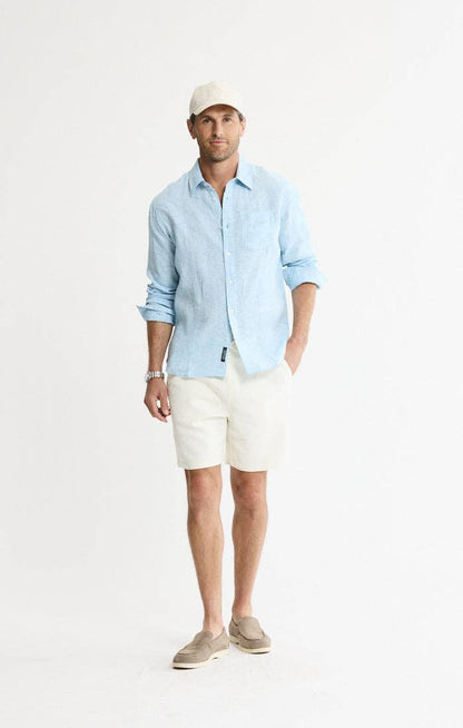 Lance 100% Linen Button-Down Shirt: BLUE SOLID