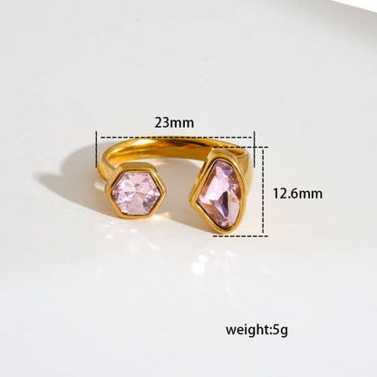 18K STAINLESS STEEL TARNISH FREE  RHINESTONE RINGS | 40R137: CRYSTAL PINK