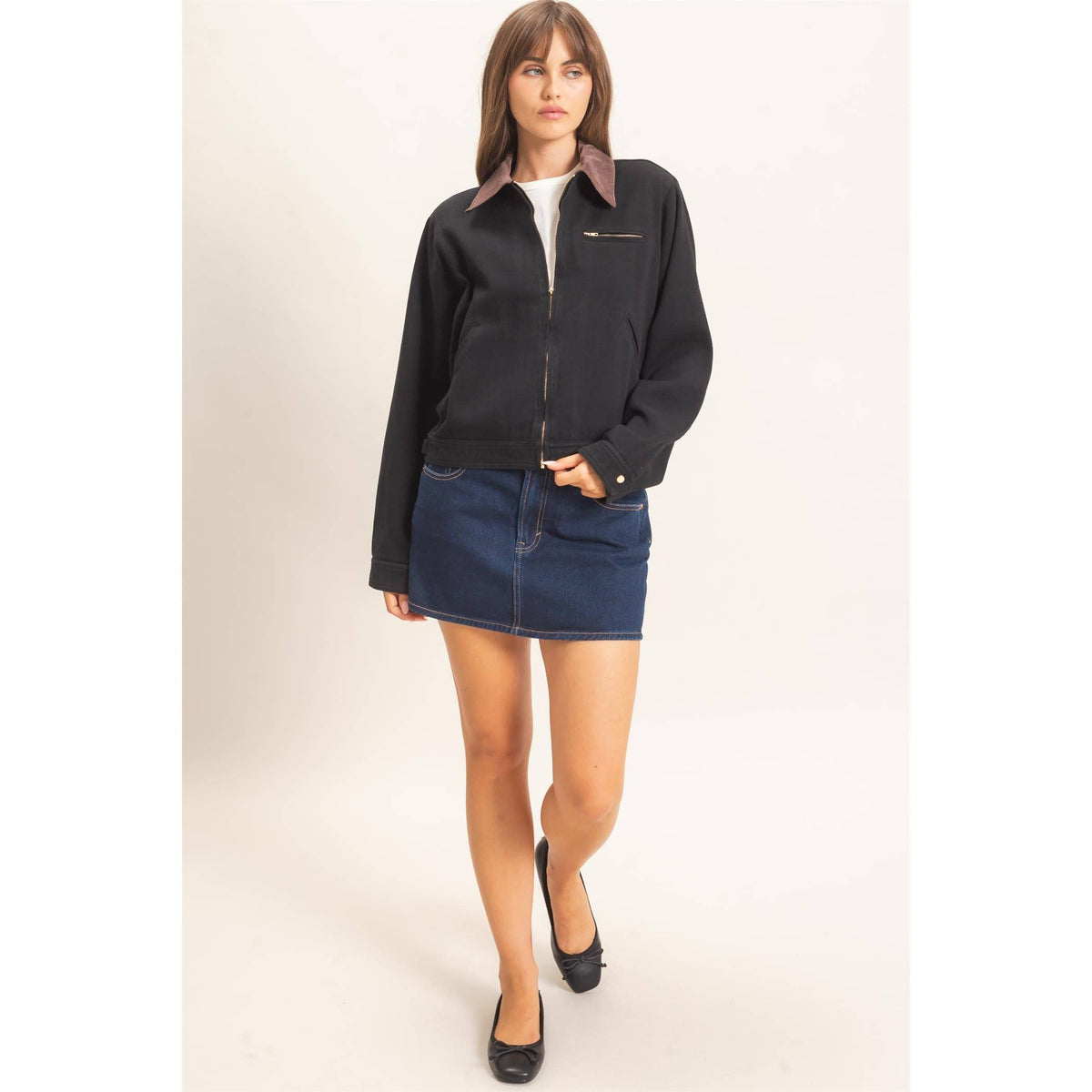 Twill Jacket With Corduroy Collar: DARK TAUPE