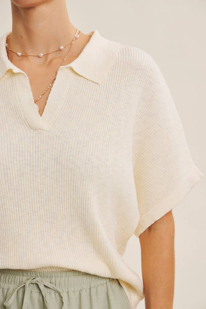 Beaumont Effortless Rib Knit Top: Cream