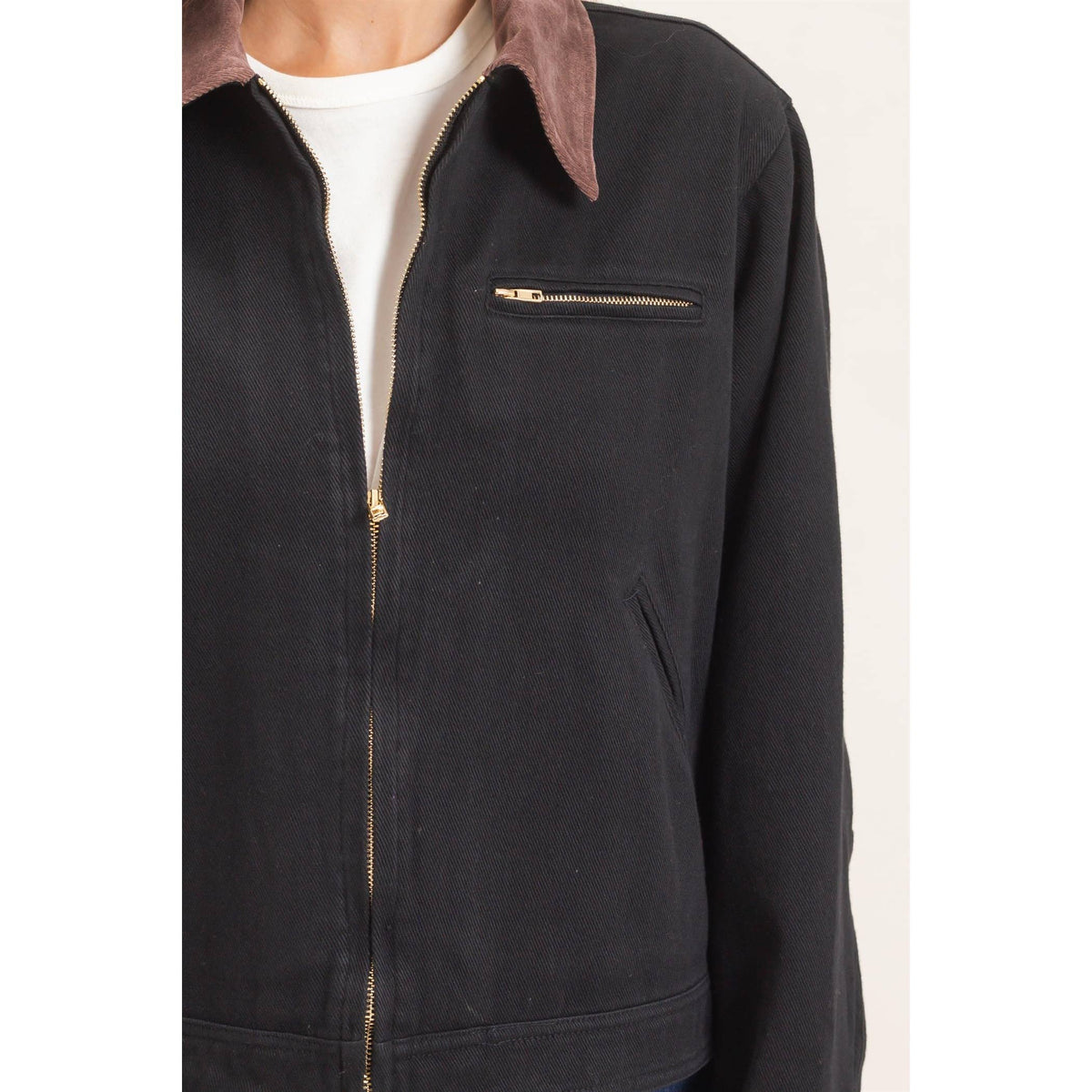 Twill Jacket With Corduroy Collar: DARK TAUPE