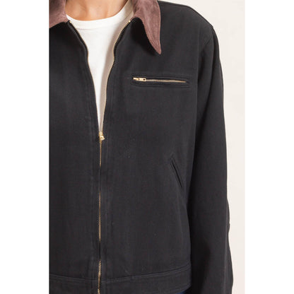 Twill Jacket With Corduroy Collar: DARK TAUPE