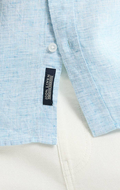 Lance 100% Linen Button-Down Shirt: BLUE SOLID
