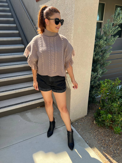 Cider | Turtleneck Poncho with Tassel Trim