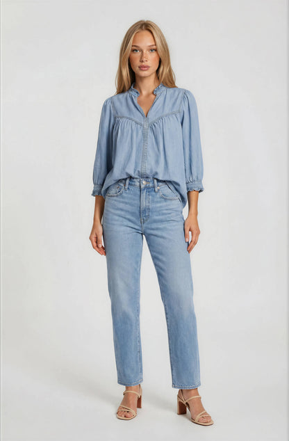 Dixie V-Neck Denim Top: Light Denim