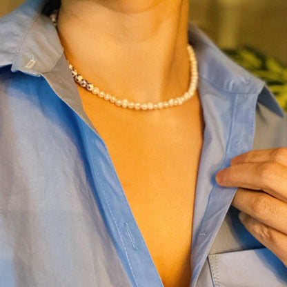 So Fresh Pearl And Porcelain Choker Necklace: Black