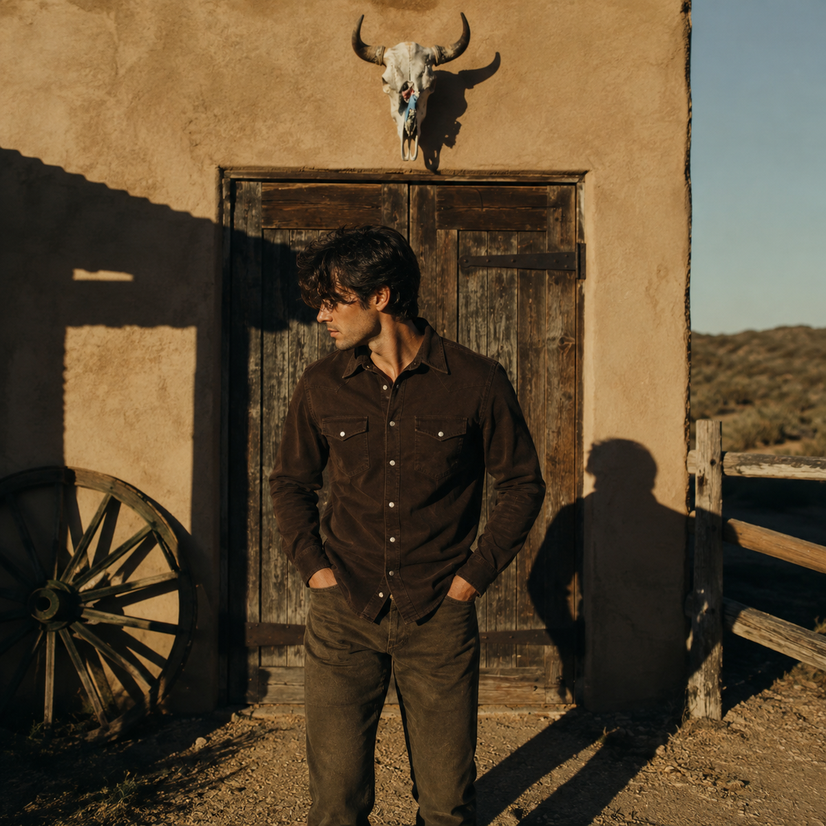 Men's Chocolate Washed Long Sleeve Cowboy Western Snap Shirt: Chocolate Washed solid / XL