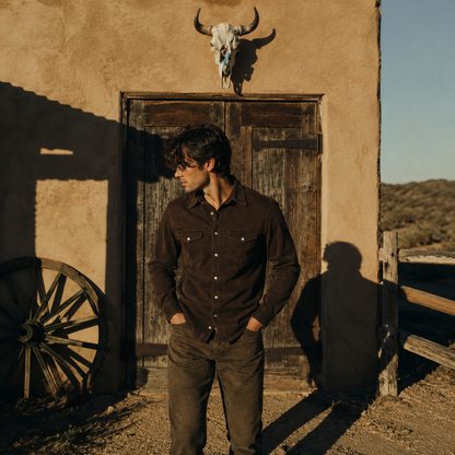 Men's Chocolate Washed Long Sleeve Cowboy Western Snap Shirt: Chocolate Washed solid / XL