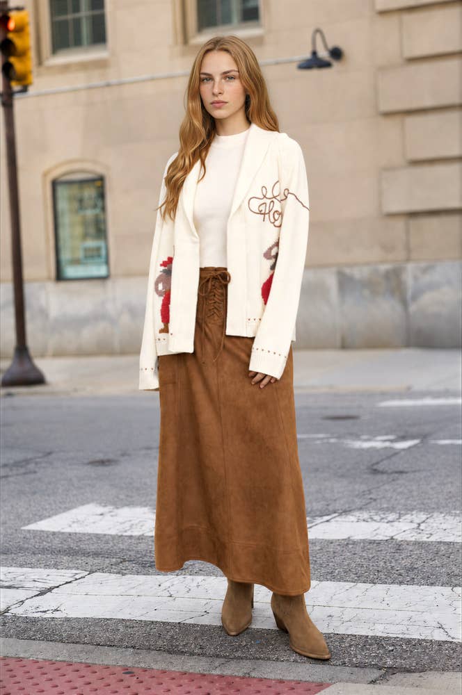 Lottie Howdy Cowboy Shawl Collar Knit Cardigan: Cream
