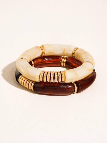 Cove 18K Gold Non-Tarnish Chunky Resin Bangle Set: Brown