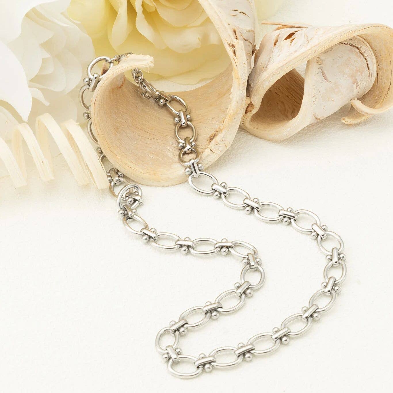 Stainless Steel Round and Bead Chain Necklace: Stainless