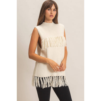 Fringe Turtleneck Sweater Vest: BROWN / S-M-L(2-2-2)