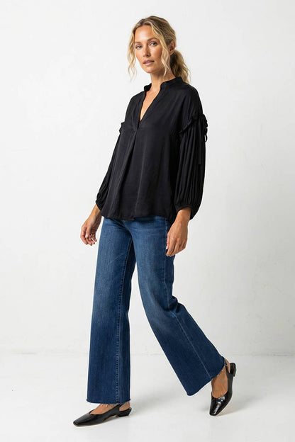 Collins Balloon Sleeve Blouse: Black