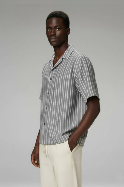 Callahan Camp Collar Shirt: Grey Stripe