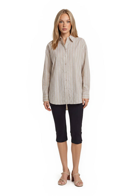Mira Stripe Oversize Shirt: Khaki