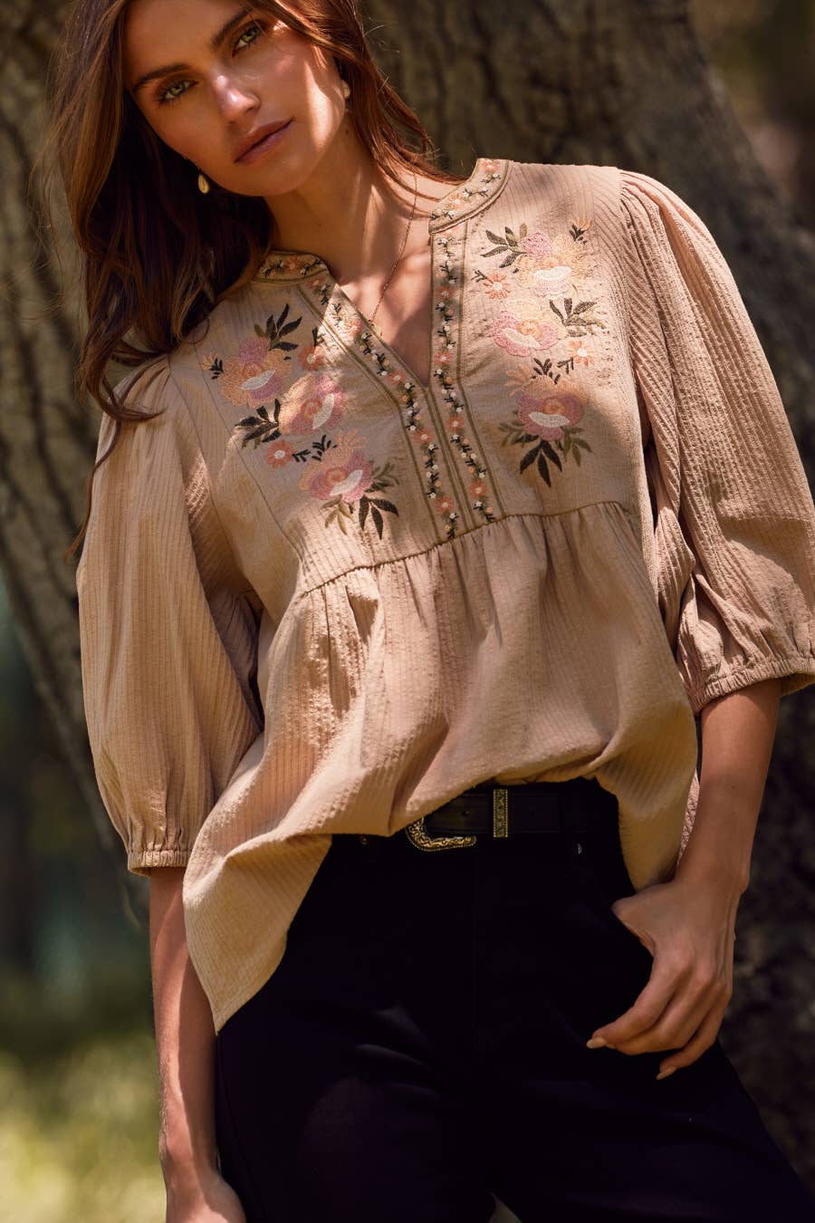Millie Textured Blouse: Taupe