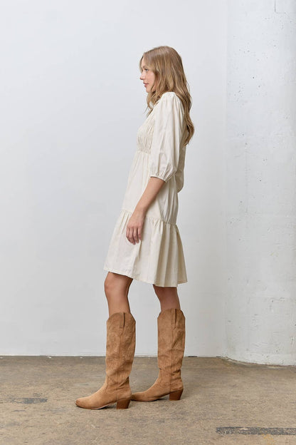 Mary Collar Mini Dress: Oatmeal