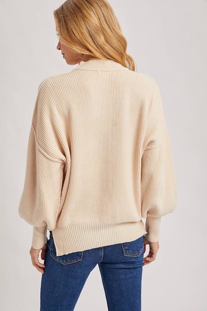 Frost Ribbed Mock Neck Pullover: Shell