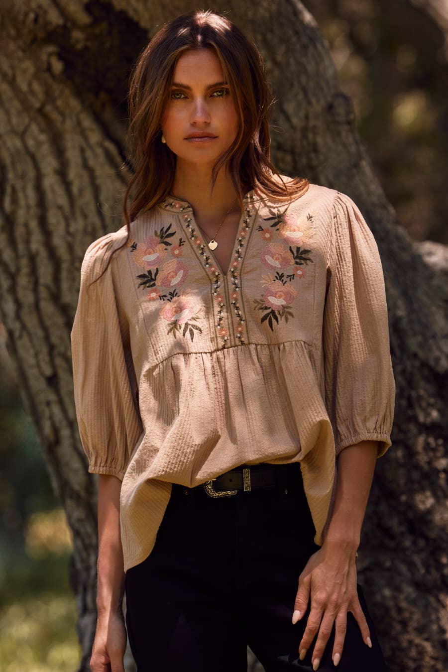 Millie Textured Blouse: Taupe