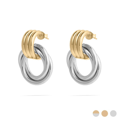 Orlune Double Round Stud Non-Tarnish Earring: Mixed Metal