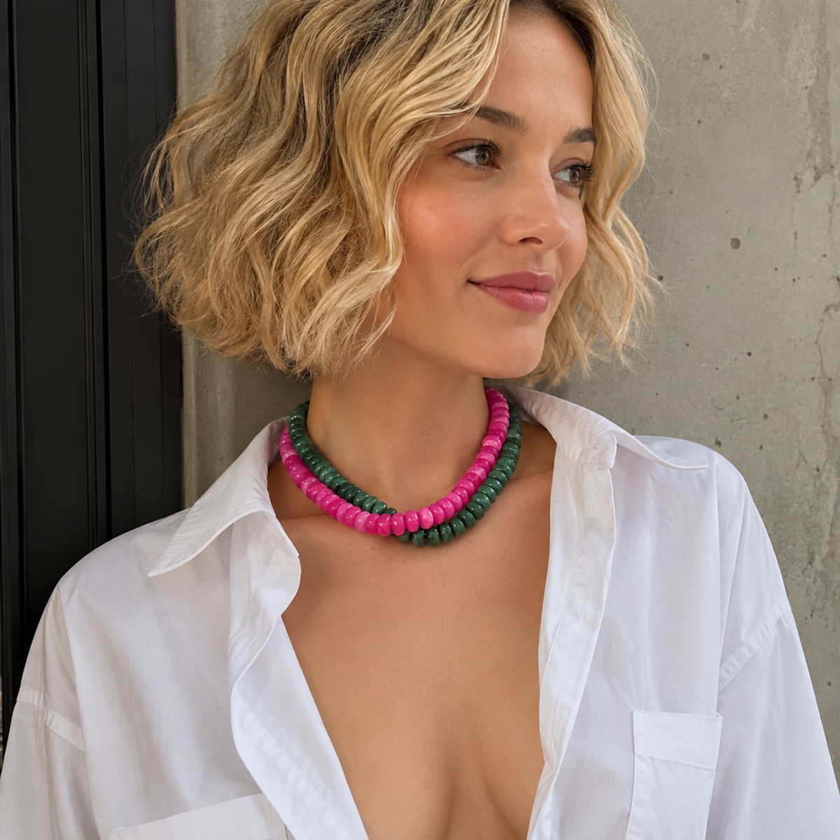 Ellison+Young Modern Resin Beaded Statement Necklace: Emerald Green