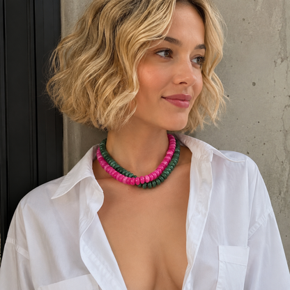 Ellison+Young Modern Resin Beaded Statement Necklace: Emerald Green