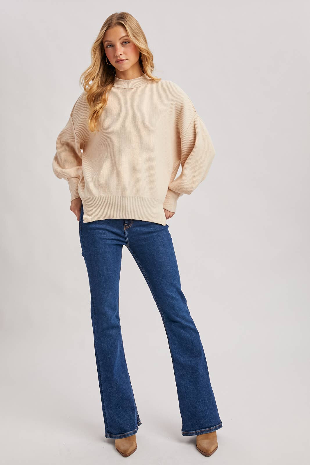Frost Ribbed Mock Neck Pullover: Shell