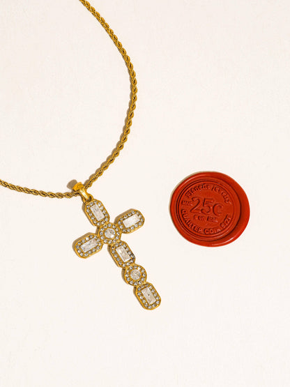 Belrose 18K Gold Non-Tarnish CZ Cross Necklace: Yellow Gold