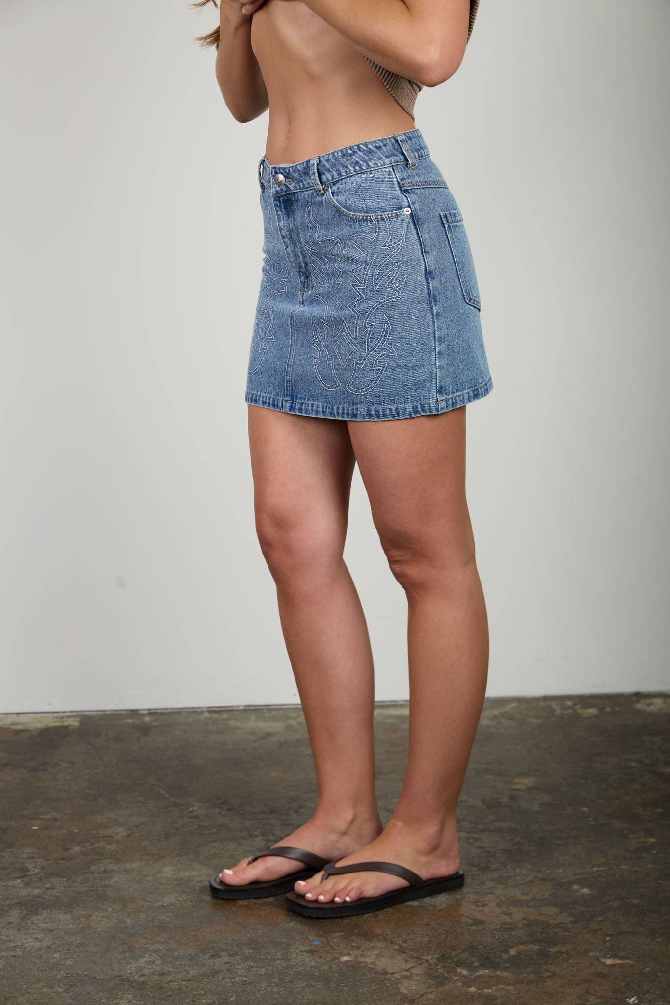 Calhoun Western Stitch Detail Mini Skirt: Denim