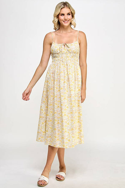 Yellow Poppies Print Olivia Sleeveless Midi Dress