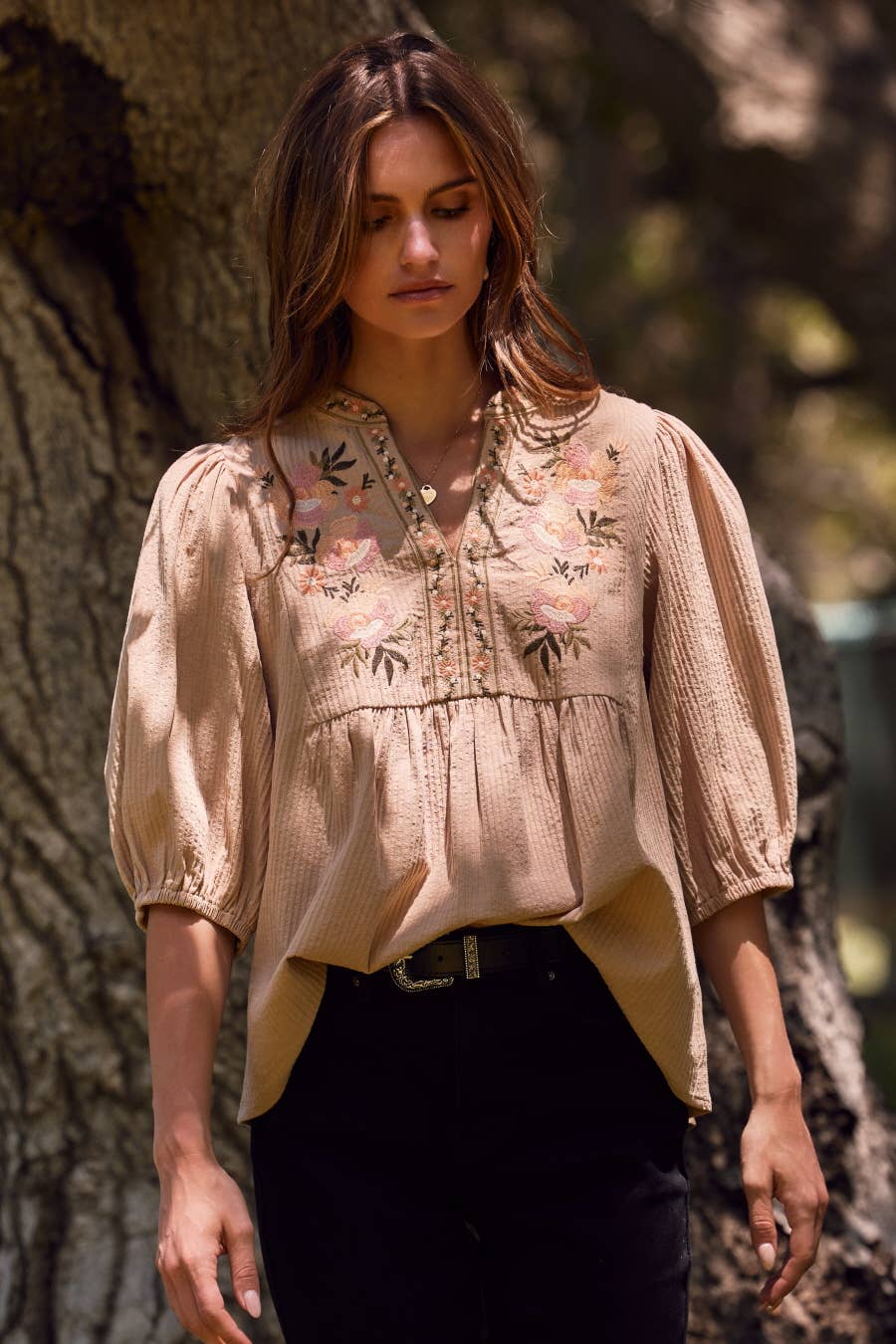 Millie Textured Blouse: Taupe