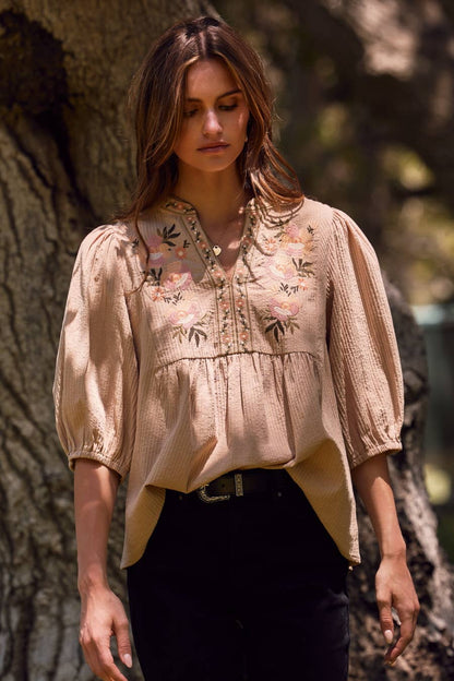 Millie Textured Blouse: Taupe