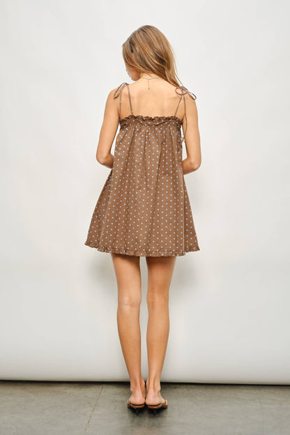 POLLY POLKA DOT MINI DRESS: Chocolate